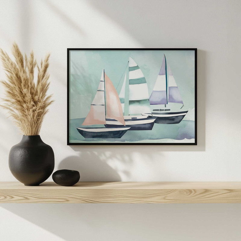 Reproduction d'art à voiliers à marée haute par Nicole DeCamp, L 48 x H 36, Argent, Impression encadrée