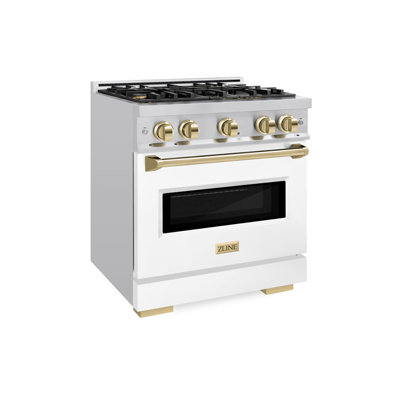 ZLINE Autograph 30" Classic DuraSnow Gas Range w/ White Door & Gold Accents, Gold