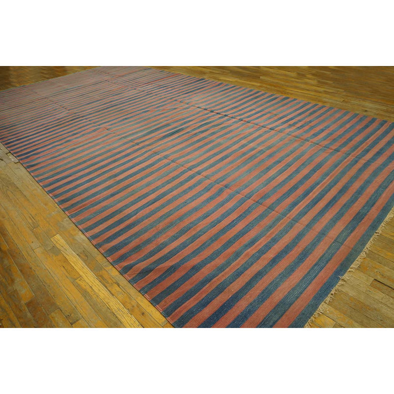 Grand tapis indien rayé en coton Dhurrie