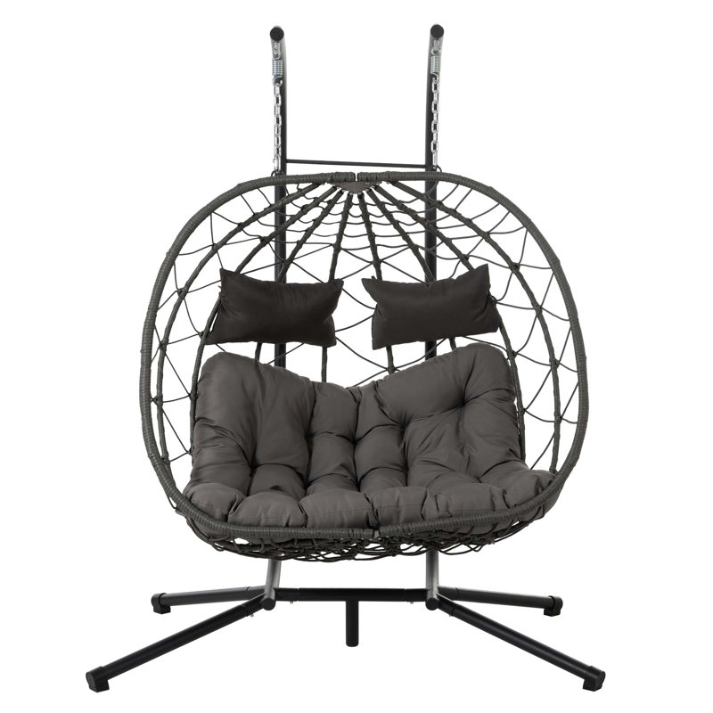 2 Persons Wicker Hanging Egg Chair With Stand For Indoor And Outdoor Relaxation, Comfortable And Durable Patio Swing