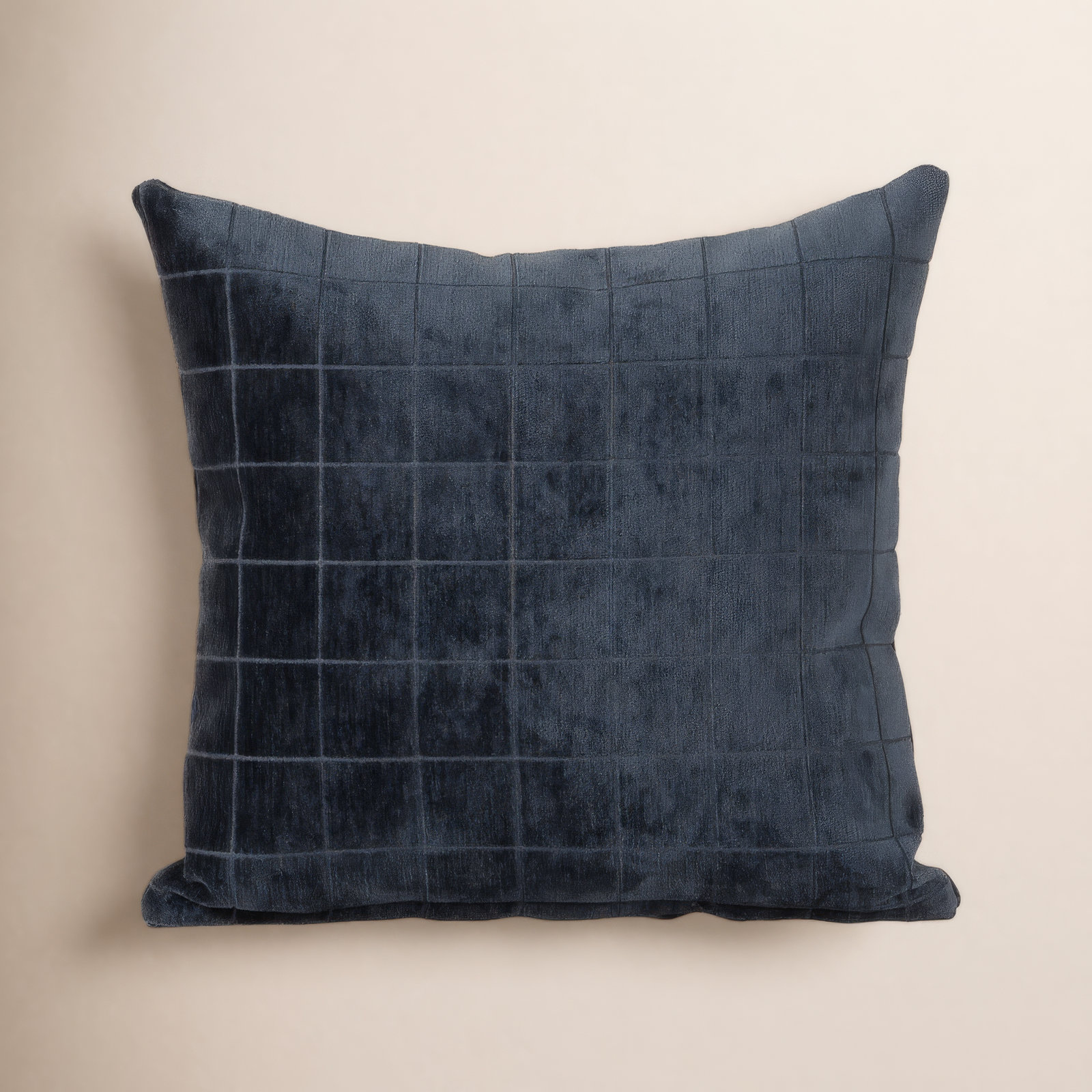Otterville Velvet Grid Throw Pillow, Polyester, Navy Geometric, 18"H x 18"W
