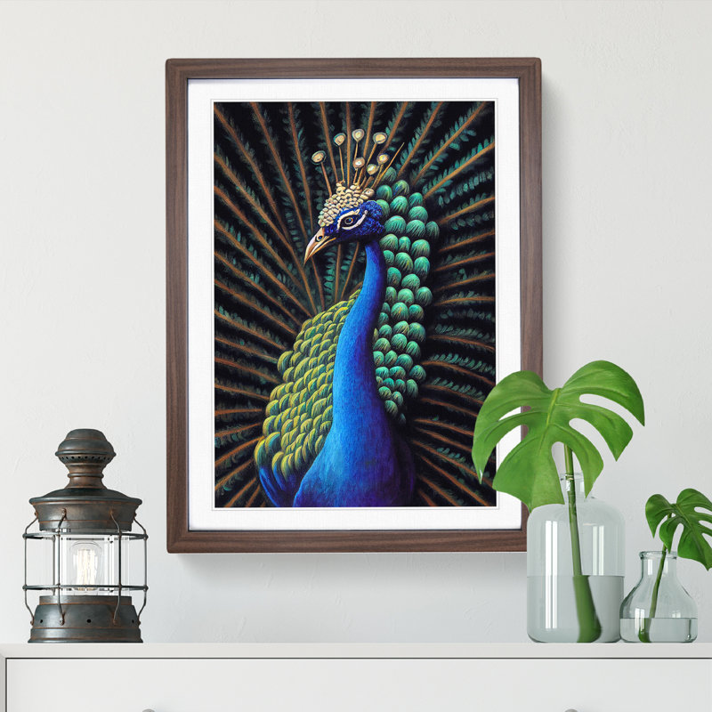 Pretty Peacock - Single Picture Frame Print, 64cm H x 46cm W x 2cm D, Walnut Framed