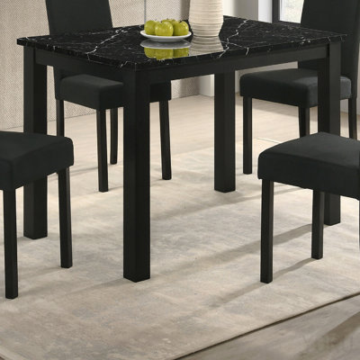 Modern Contemporary Rectangular Dining Table Black Faux Marble Black Wooden Base