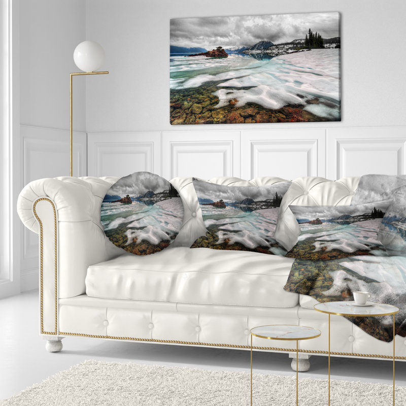 Coussin lombaire en brun de montagne à imprimé landscape