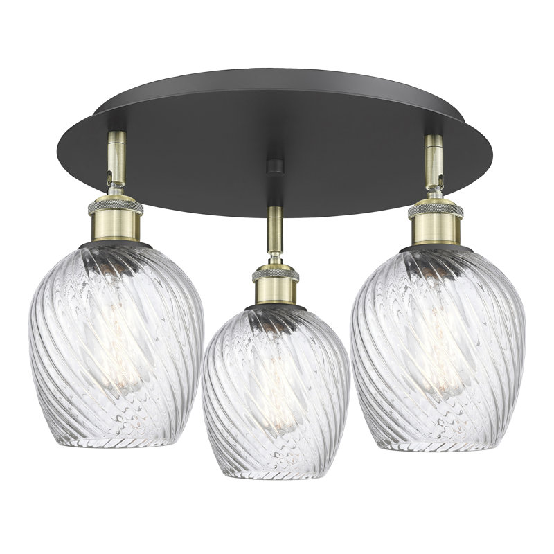 Plafonnier encastré 3 lumières 17 po Beka, Laiton antique noir