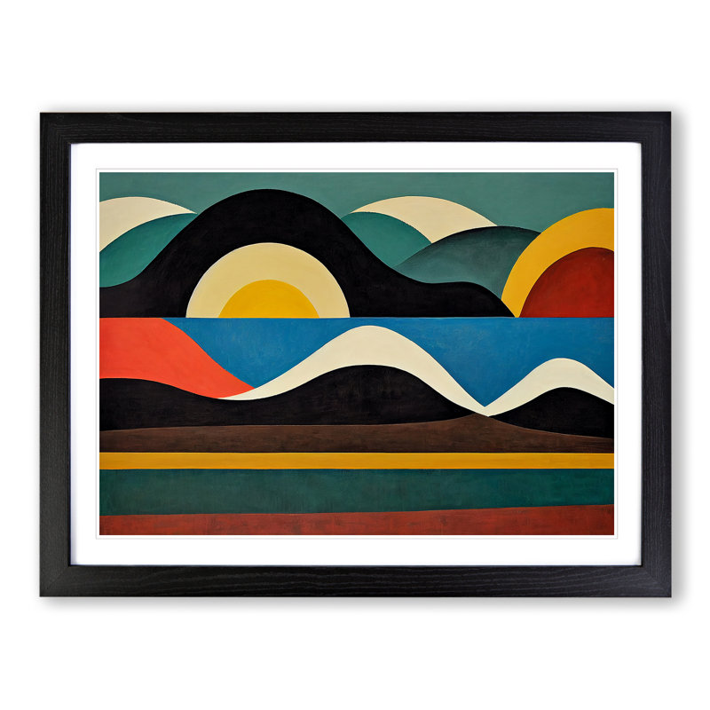 Abstract Landscape Hills - Framed Print, 46cm H x 64cm W x 2cm D, Black