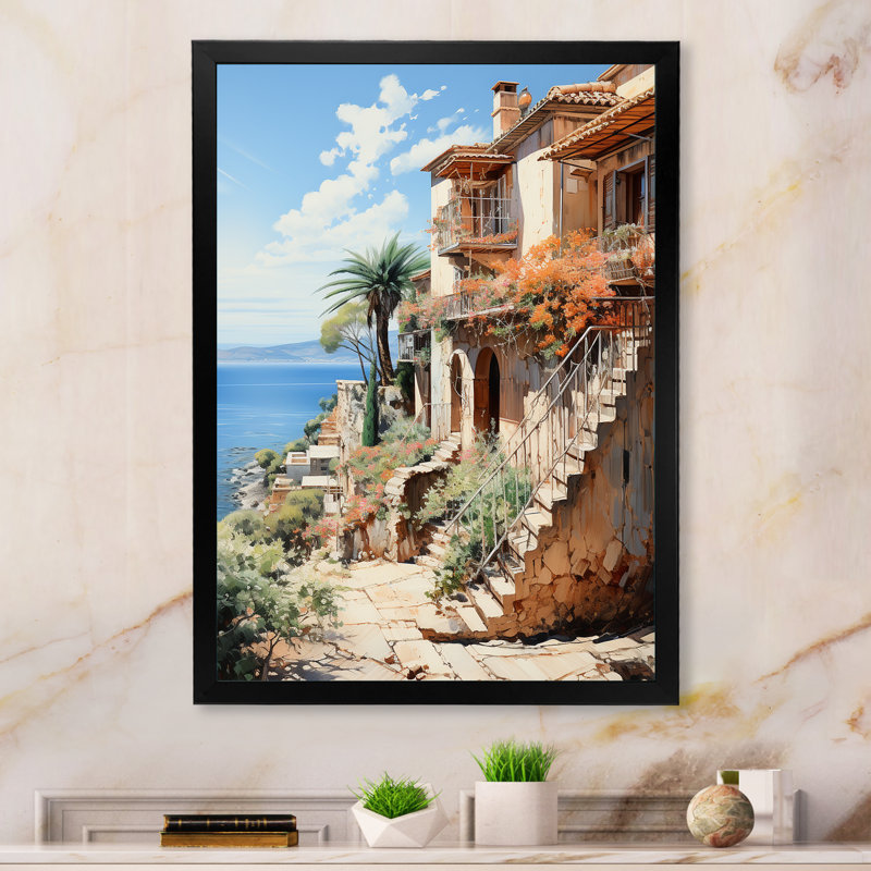 Spain Mediterranean Serenity In Mallorcain - Cityscapes Canvas Wall Art, H 40 po x l 30 po x P 1,5 po, Cadre photo noir