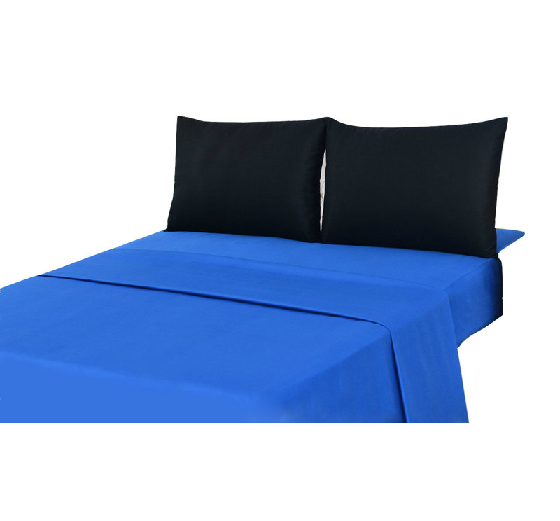 Cotton Jersey Knit Sheet Set, King Sheet Set + Fitted Sheet + 2 Pillowcases, Blue/Black