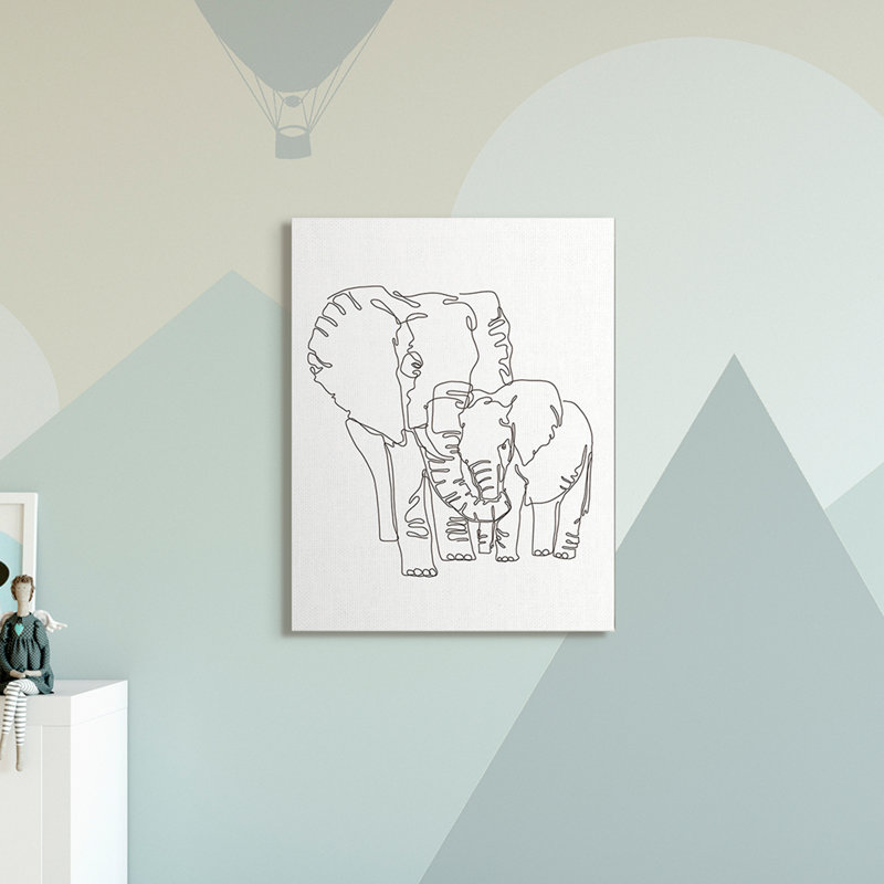 Famille d'éléphants tenant un tronc minimaliste, Toile tendue, H 40 po x l 30 po