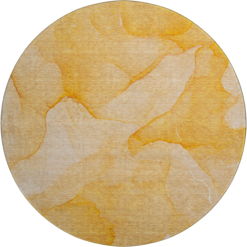 Premium Machine Washable Cerrito AMF509 Orange Rug, Round 8'