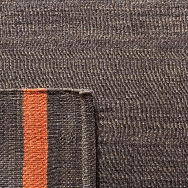 Amerina Kilim Hand Woven Flat Weave Wool/Cotton Striped Rug in Orange/Gray, Rectangle 9' x 12'