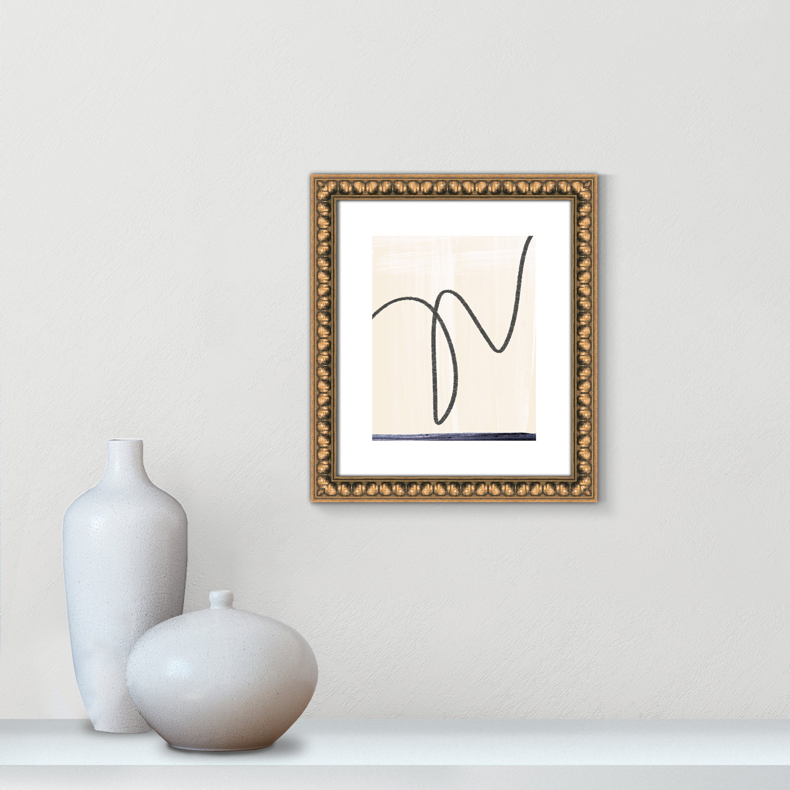 'Departured I' - Picture Frame Painting Print on Paper, Gold Bead Framed Paper, 16" H x 14" W x 1.13" D