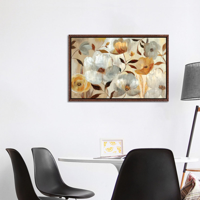Golden Flower by Nan - Painting on Canvas, 101.6 cm H x 66.04 cm W, Classic Brown Wood Framed