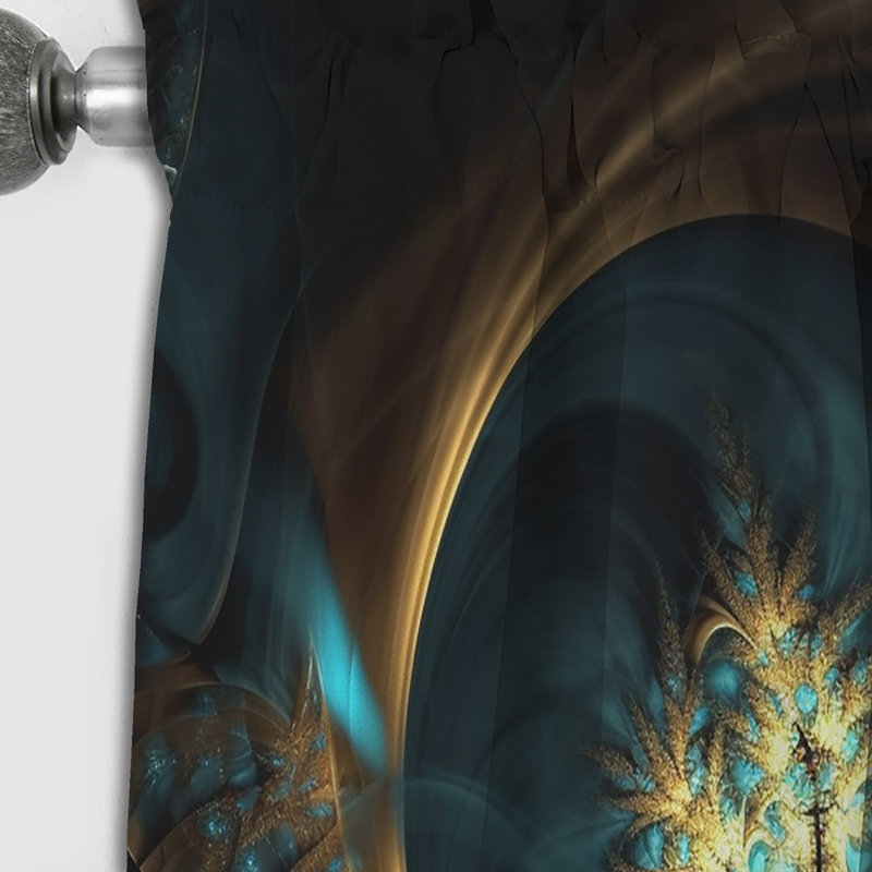 Rideau occultant en velours or et bleu The Fractal surrender II - Fractal Abstract, L 52 po x L 84 po