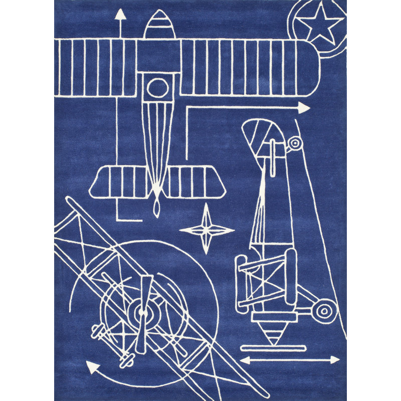 Tapis bleu marine touffeté à la main Taron, Rectangle 2 pi x 3 pi