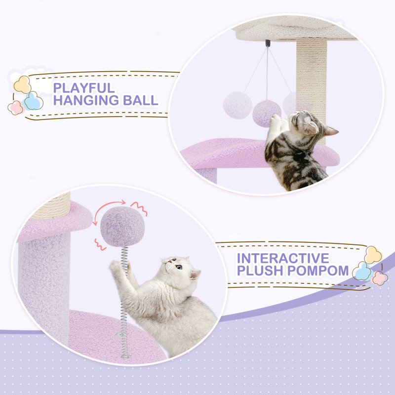 Purple Freestanding Sisal Cat Tree Tower with Cozy Perches
