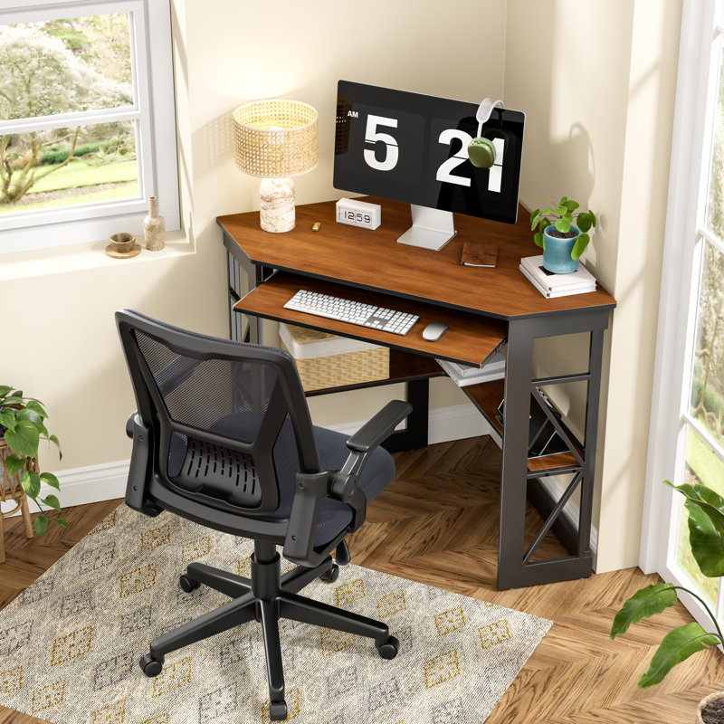 Home Office Desk Set With 1 Office Chair, Corner Desk Computer Desk With Smooth Keyboard Tray And Storage Shelves, Writing Table With Chair For Home Office, Set of 2