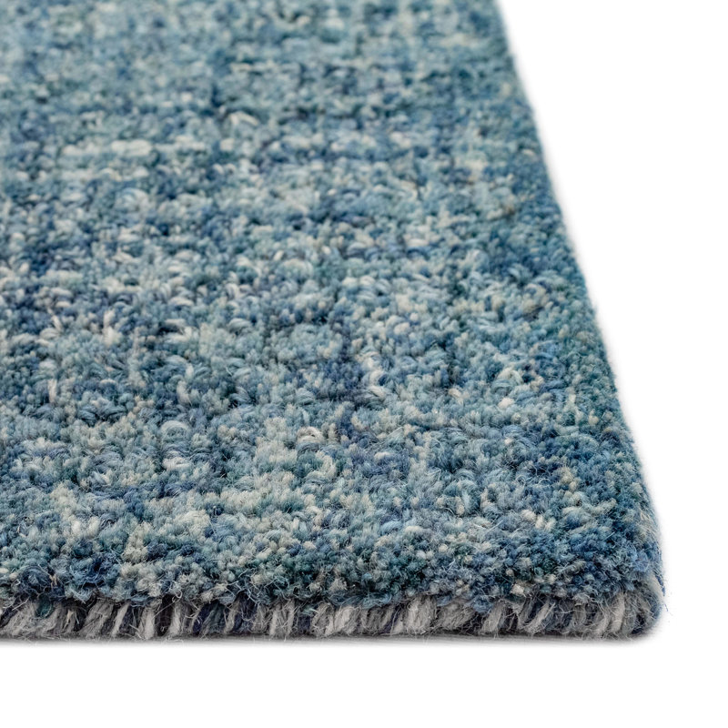 Tapis bleu en laine touffeté à la main Hunsberger, Rectangle 3 pi 5 po x 5 pi 5 po