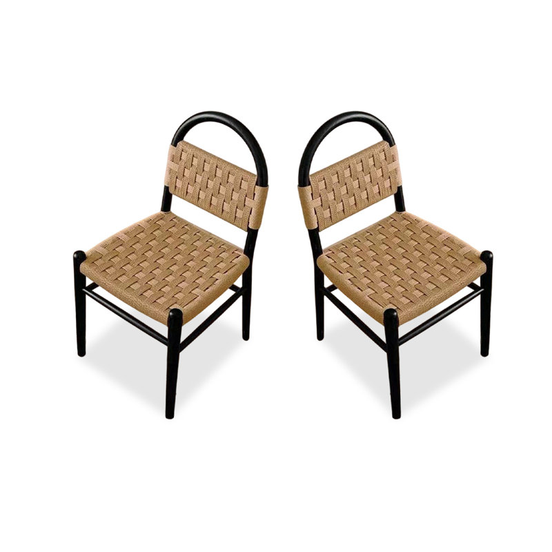 Chaise d'appoint à dossier solide noir et beige (ensemble de 2), Black