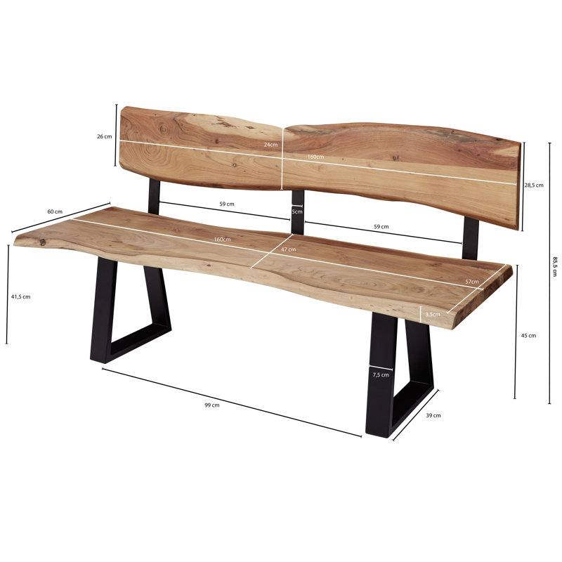 Wyncote Solid Wood Bench, 83cm H x 160cm L x 60cm W