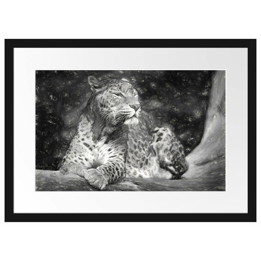 Gerahmtes Papierbild Leopard in der Natur