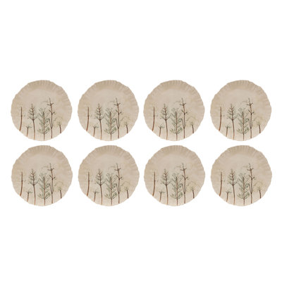 Assiettes en forme de grès organique peintes à la main avec des plantes dans un glacis craquelé réactif