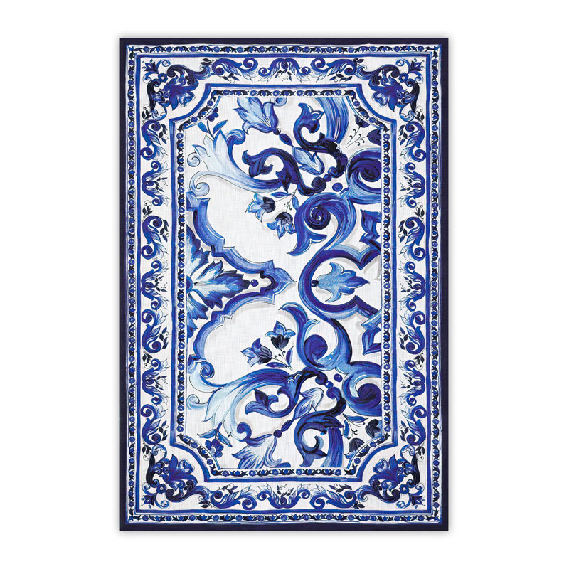 Tapis à imprimé numérique bleu marine et blanc, Rectangle 3 pi 11 po x 5 pi 10 po