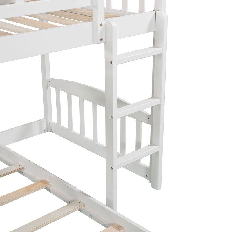 Lit superposé à escalier avec deux tiroirs et glissade, Blanc