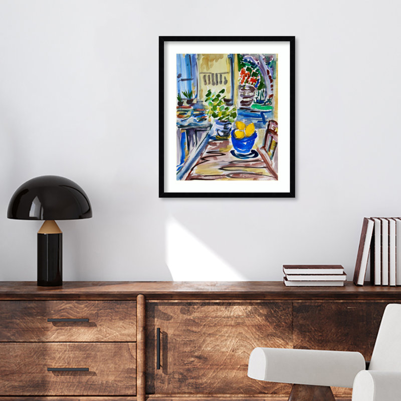 « Citrons bleus » de Charline, sur papier encadré, par Charline Print, H 25 po x l 21 po x P 1 po, Noir