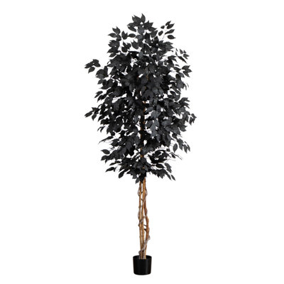 Ficus artificiel noir d'Halloween avec tronc naturel
