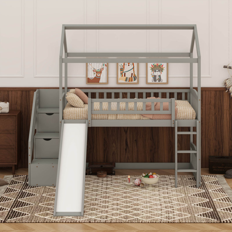 Lit mezzanine simple avec glissade, Gris