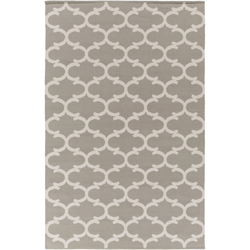 Tapis gris / ivoire en coton tissé à la main Ayles, Rectangle 9 pi x 12 pi