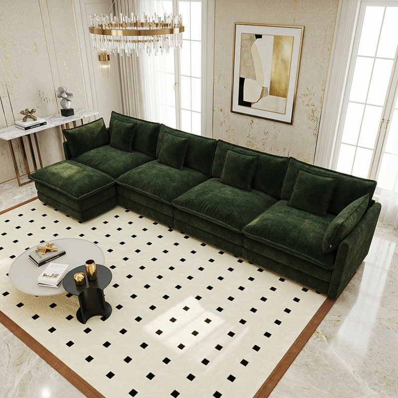 Canapé modulaire modulaire pour salon Hibbell, Chenille verte