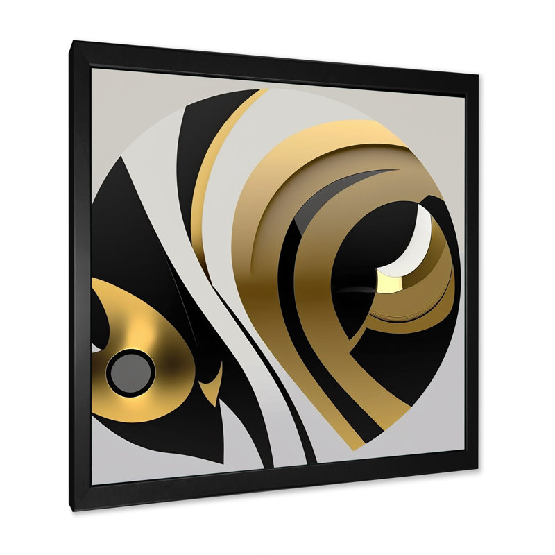 «Dreher Golden and Black Sphere IV», reproduction sur toile, H 16 po x l 16 po x P 1 po, Cadre photo noir
