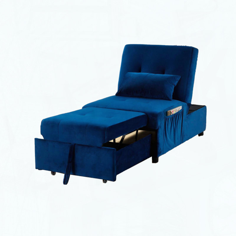 Méridienne en velours réglable bleu marine
