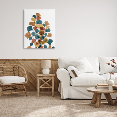 Arrangement audacieux de feuilles de ginkgo bleu, orange, botanique moderne surdimensionné, art numérique sur toile par Albert Koetsier