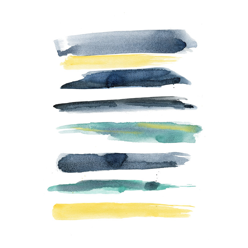 «Abstract Blue Yellow Watercolor Strokes», reproduction d'art sur toile tendue, H 48 po x l 32 po