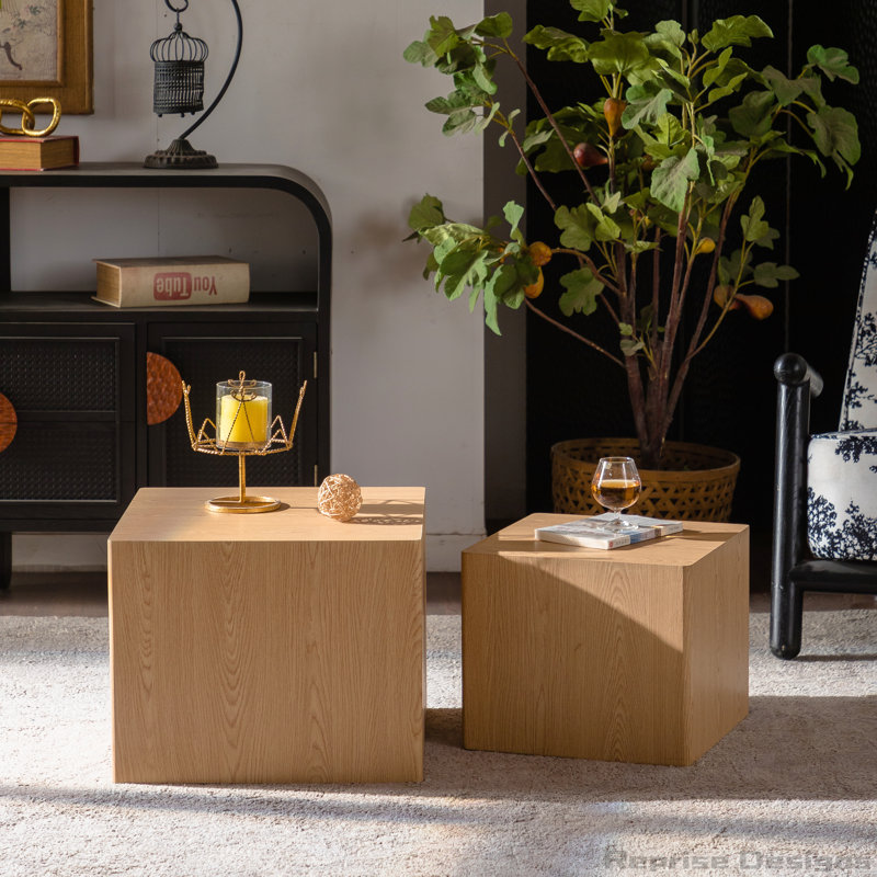 Ensemble de table basse en MDF imitant le grain du bois, table d'appoint cubique, ensemble pour petit salon et chambre à coucher - entièrement assemblé