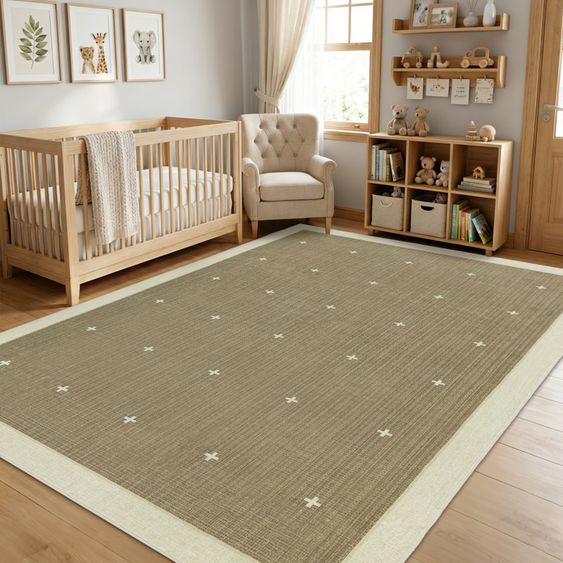 Modern Bordered Machine Washable Rug with Rubber Backing Non-Slip Low Pile Carpet for Living Room Bedroom Kitchen Dining Room