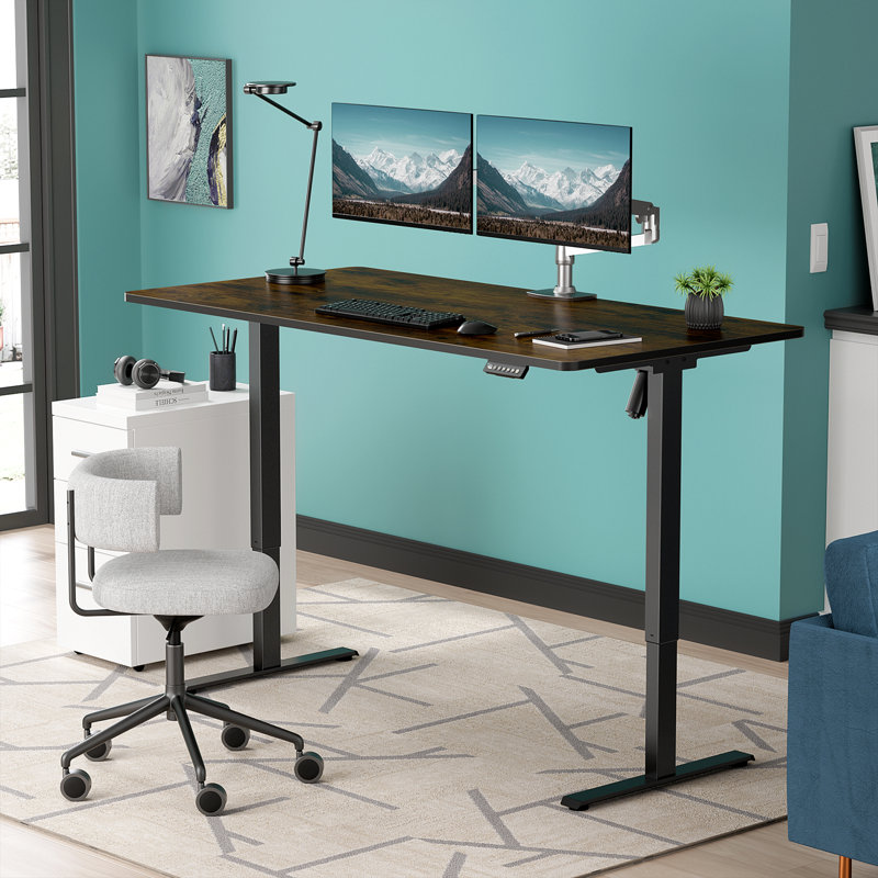  Height Adjustable Standing Desk Plus, Brown/Black, 46.3" H x 59" W x 29.5" D
