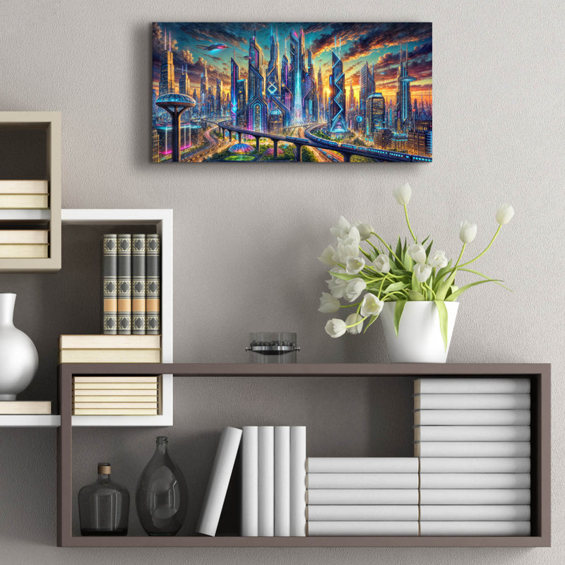 «Chicago - Peinture futuriste» par Rey Klimt, art mural acrylique, H 12 po x l 24 po