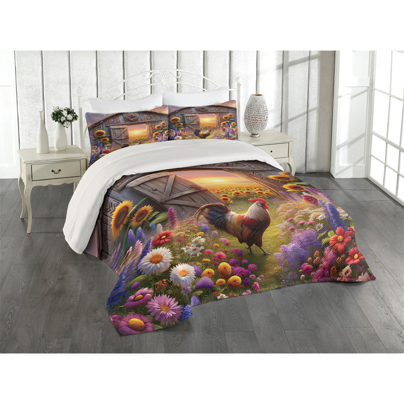 Polyester Floral Coverlet, King Coverlet + 2 Standard Shams