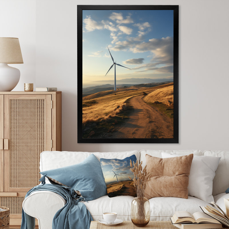 Wind Turbines Minimalist Motion II - reproduction sur toile, H 32 po x l 24 po x P 1 po, Cadre simple noir