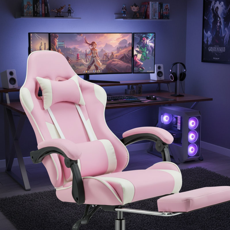 Adult-Sized Ergonomic Gaming Desk And Chair Set - PU Leather Reclining Chair With Headrest, Footrest And Lumbar Support, Fixed Armrests, Height Adjustable, 360Â° Swivel