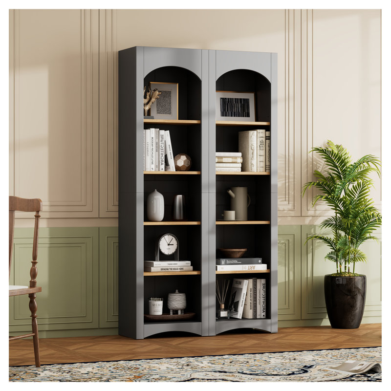  Bibliothèque sur pied à 5 niveaux ON-TREND, ensemble de 2 armoires de rangement de style campagnard gris avec tablettes réglables, garde-manger de 72 po