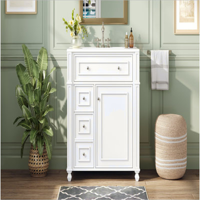 Bathroom Vanity Cabinet with Ceramic Sink Basin, 30 Inch, Storage Cabinet with Soft Close Doors and Door Organizer