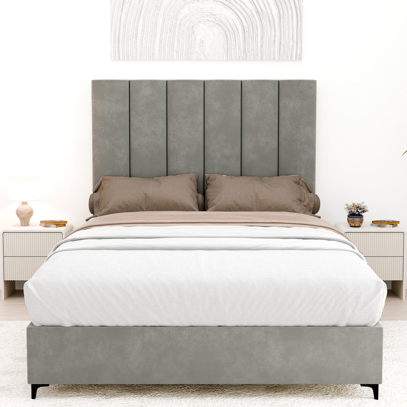 Allondra Upholstered Platform Bed, Gray, King, 2