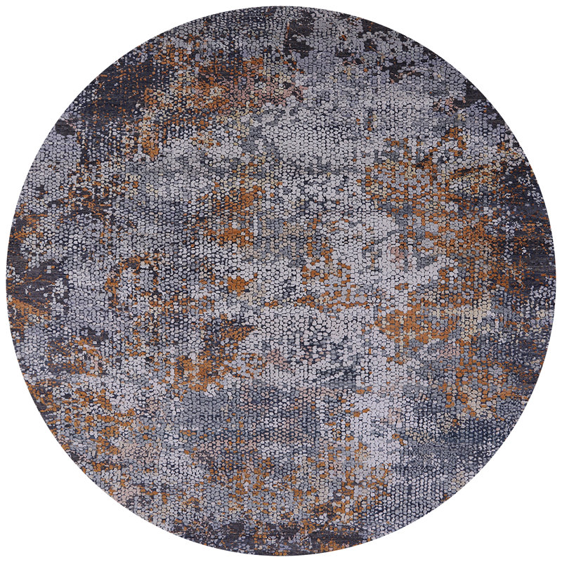 Tapis abstrait gris / orange Brickendon, Rond 8 pi