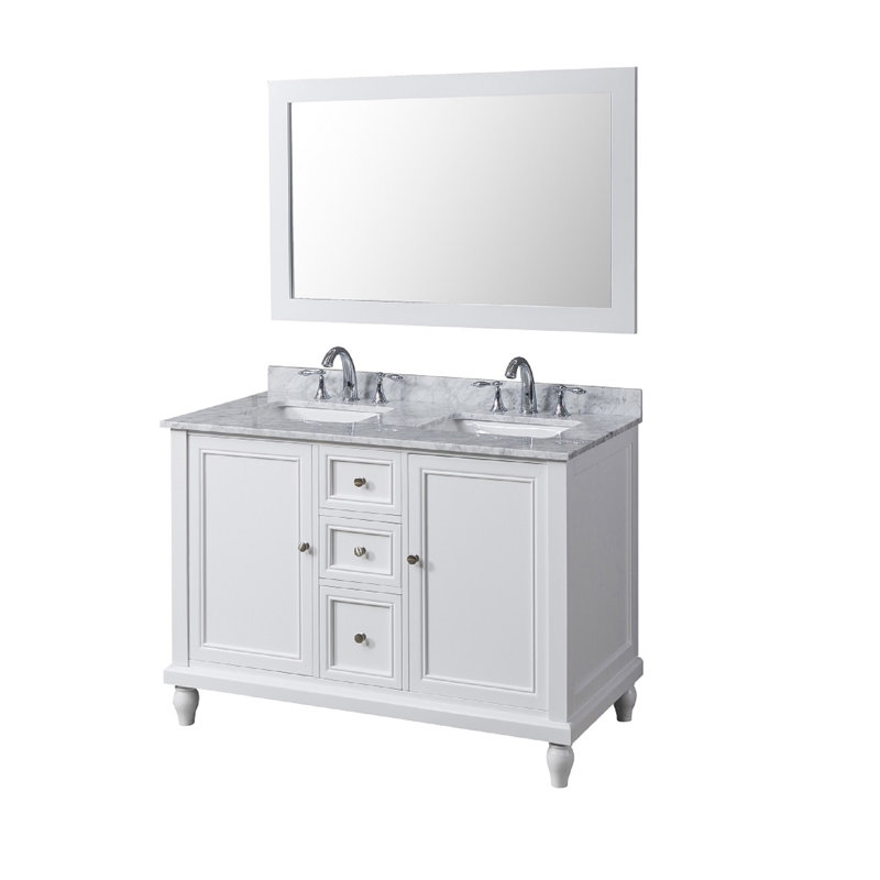 48 " W Freestanding Standard Free Standing 2 Double Vanity Bathroom Vanity With Marble Top with Mirror