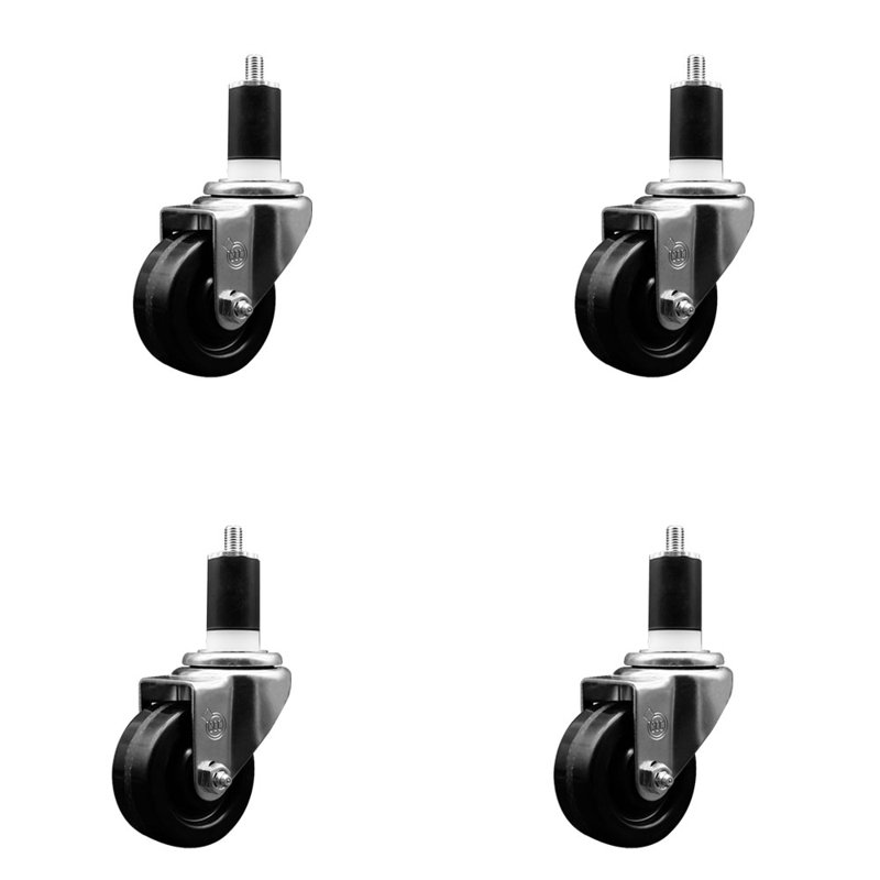 Ensemble de roulettes extensibles à roue pivotante en acier inoxydable de 3 pouces 1-1 / 2 pouces SCC
